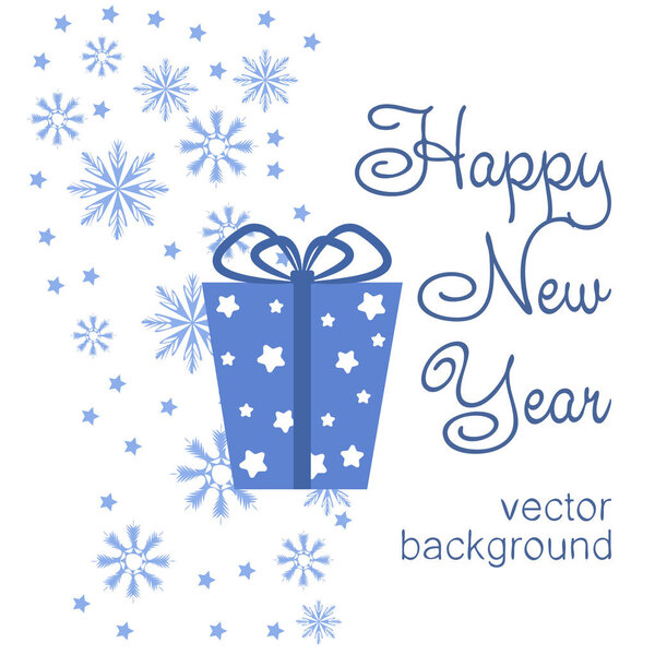  Greeting card with Christmas gift. Vector illustration. Blue and white 