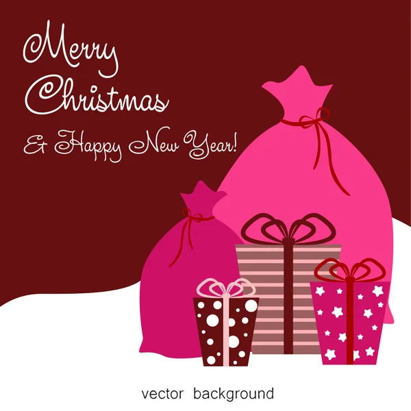 Nyår Och Jul Gratulationskort Med Gåvor Vektorillustration — Stock vektor
