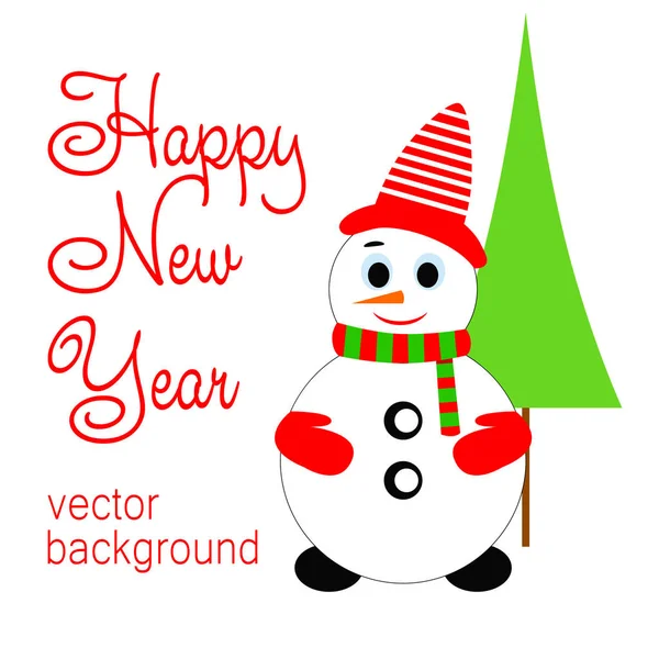 New Year Christmas Vector Greeting Card Snowman — Stock Vector