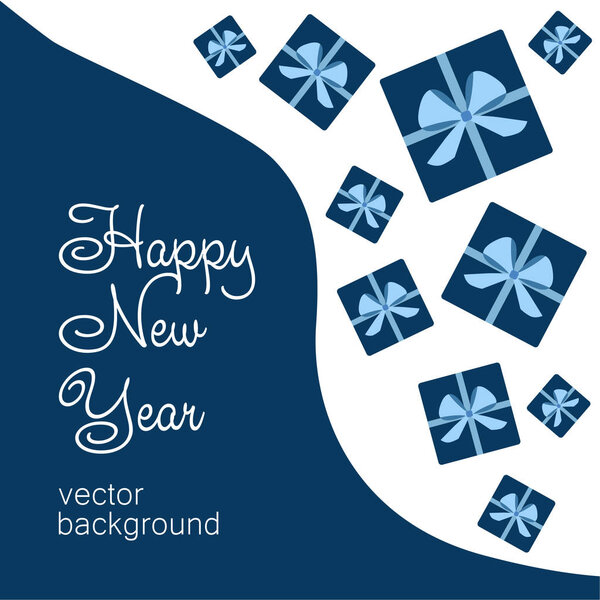  Greeting card with Christmas gifts. Vector illustration. Blue and white 