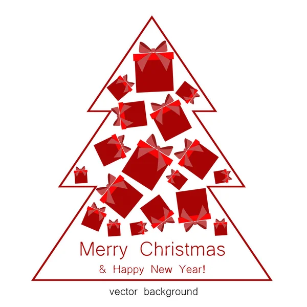 Neujahrs Und Weihnachtsgrußkarte Mit Geschenken Vektorillustration — Stockvektor