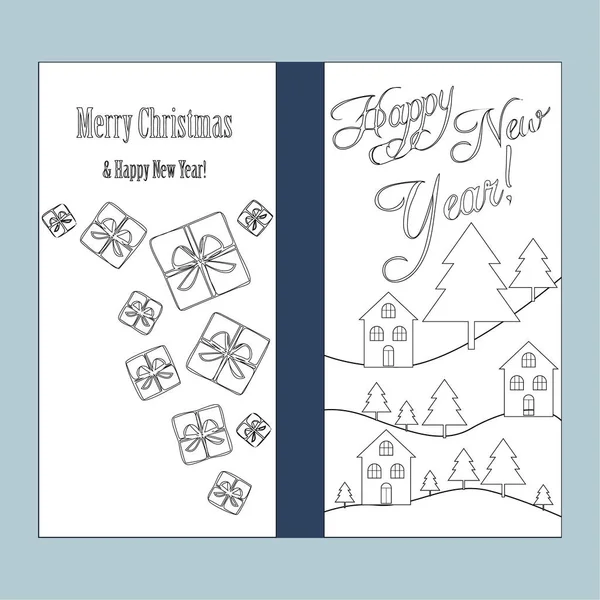 Merry Christmas Happy New Year Greeting Card — Stock Vector