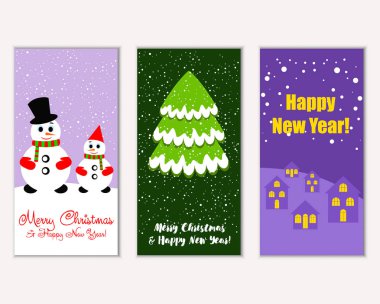 mutlu Noeller ve mutlu yeni yıl tebrik kartları vektör çizim