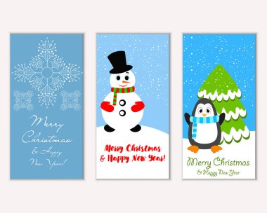 Renkli Noel kartları yılbaşı süsleri ve kardan adam vektör çizim ile