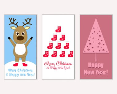 mutlu Noeller ve mutlu yeni yıl tebrik kartları vektör çizim