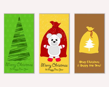 Mutlu Noeller ve mutlu yeni yıl tebrik kartları. Vektör çizim 