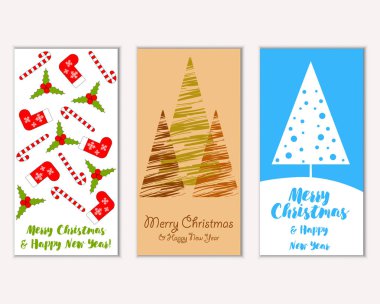 Mutlu Noeller ve mutlu yeni yıl tebrik kartları. Vektör çizim   