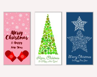 Mutlu Noeller ve mutlu yeni yıl tebrik kartları. Vektör çizim   
