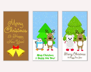 vektör çizim kış tatil tebrik kartları