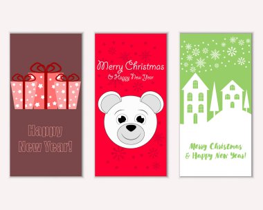 mutlu Noeller ve mutlu yeni yıl tebrik kartları vektör çizim      