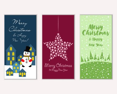 Renkli Noel kartları yılbaşı süsleri ve kardan adam vektör çizim ile