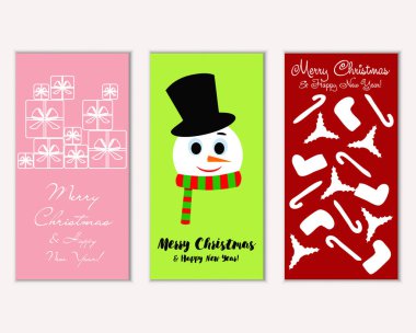 Renkli Noel kartları yılbaşı süsleri ve kardan adam vektör çizim ile