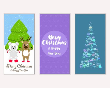 Mutlu Noeller ve mutlu yeni yıl tebrik kartları. Vektör çizim 