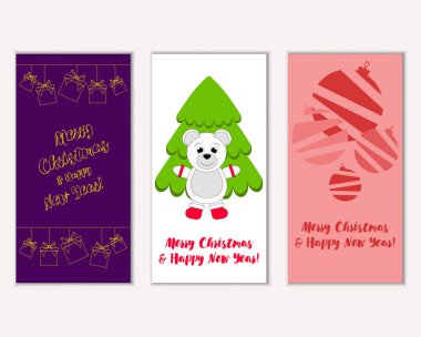 Mutlu Noeller ve mutlu yeni yıl tebrik kartları. Vektör çizim        