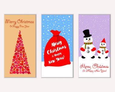 mutlu Noeller ve mutlu yeni yıl tebrik kartları vektör çizim