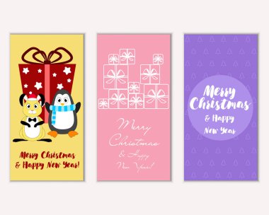 Mutlu Noeller ve mutlu yeni yıl tebrik kartları. Vektör çizim 