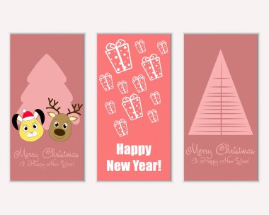 mutlu Noeller ve mutlu yeni yıl tebrik kartları vektör çizim     