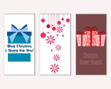 mutlu Noeller ve mutlu yeni yıl tebrik kartları vektör çizim     