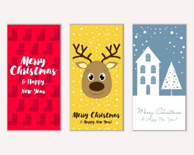 mutlu Noeller ve mutlu yeni yıl tebrik kartları vektör çizim