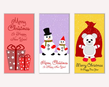 Mutlu Noeller ve mutlu yeni yıl tebrik kartları. Vektör çizim     
