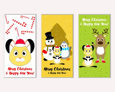 Renkli Noel kartları ile yeni yıl süslemeleri, illüstrasyon vektör