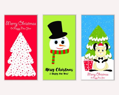 Renkli Noel kartları yılbaşı süsleri ve kardan adam vektör çizim ile