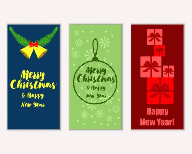 mutlu Noeller ve mutlu yeni yıl tebrik kartları vektör çizim       