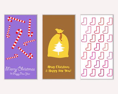 Mutlu Noeller ve mutlu yeni yıl tebrik kartları. Vektör çizim   