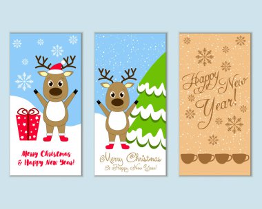 mutlu Noeller ve mutlu yeni yıl tebrik kartları vektör çizim