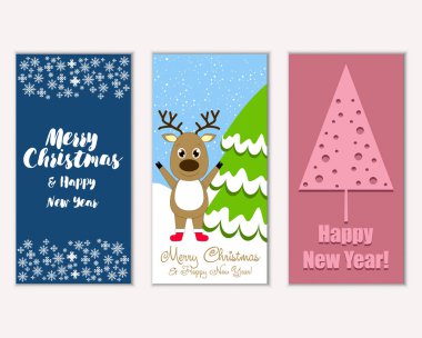 mutlu Noeller ve mutlu yeni yıl tebrik kartları vektör çizim
