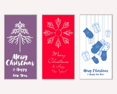 mutlu Noeller ve mutlu yeni yıl tebrik kartları vektör çizim   