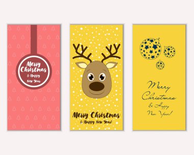 mutlu Noeller ve mutlu yeni yıl tebrik kartları vektör çizim