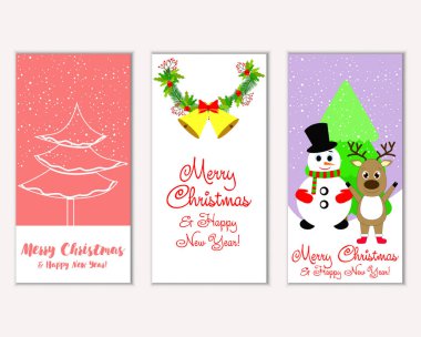 mutlu Noeller ve mutlu yeni yıl tebrik kartları vektör çizim
