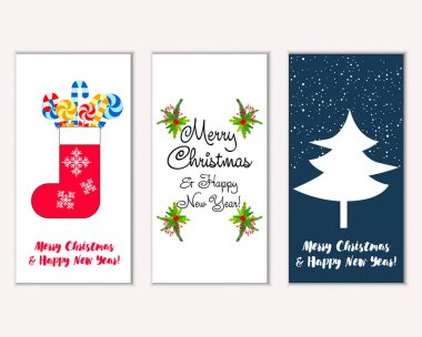 mutlu Noeller ve mutlu yeni yıl tebrik kartları vektör çizim