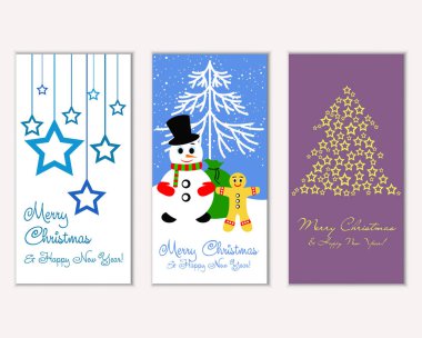 mutlu Noeller ve mutlu yeni yıl tebrik kartları vektör çizim