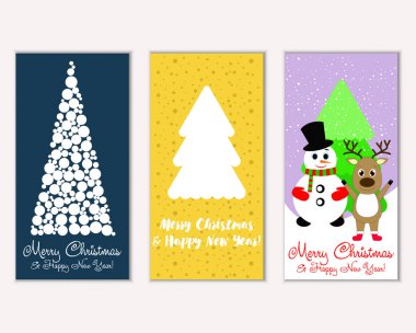 Mutlu Noeller ve mutlu yeni yıl tebrik kartları. Vektör çizim   