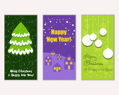 mutlu Noeller ve mutlu yeni yıl tebrik kartları vektör çizim