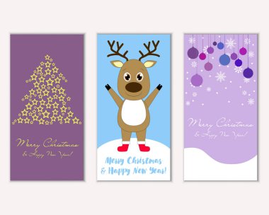 Mutlu Noeller ve mutlu yeni yıl tebrik kartları. Vektör çizim       