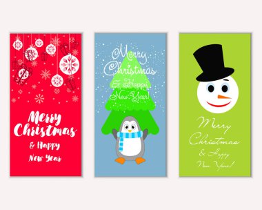 Mutlu Noeller ve mutlu yeni yıl tebrik kartları. Vektör çizim   