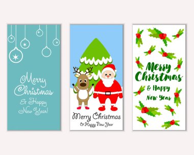 mutlu Noeller ve mutlu yeni yıl tebrik kartları vektör çizim       