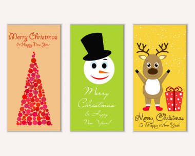 Mutlu Noeller ve mutlu yeni yıl tebrik kartları. Vektör çizim   