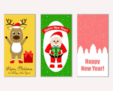 mutlu Noeller ve mutlu yeni yıl tebrik kartları vektör çizim   