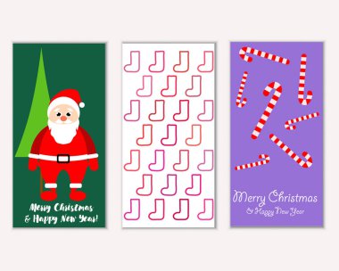 Renkli Noel kartları yılbaşı süslemeleri ve Noel Baba vektör çizim ile