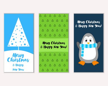 Mutlu Noeller ve mutlu yeni yıl tebrik kartları. Vektör çizim   