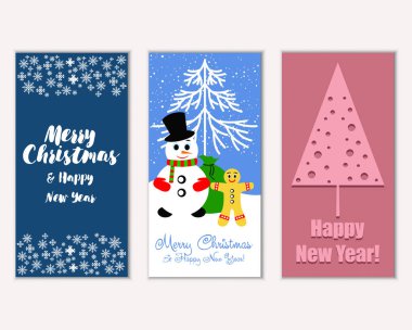 Mutlu Noeller ve mutlu yeni yıl tebrik kartları. Vektör çizim       
