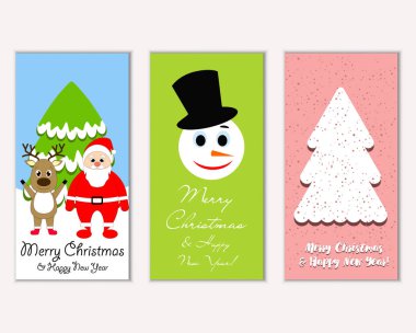 mutlu Noeller ve mutlu yeni yıl tebrik kartları vektör çizim       