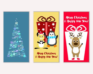 Mutlu Noeller ve mutlu yeni yıl tebrik kartları. Vektör çizim 