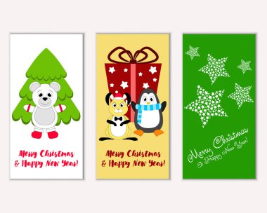 Mutlu Noeller ve mutlu yeni yıl tebrik kartları. Vektör çizim 