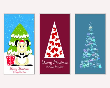 Mutlu Noeller ve mutlu yeni yıl tebrik kartları. Vektör çizim 