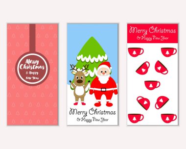 mutlu Noeller ve mutlu yeni yıl tebrik kartları vektör çizim